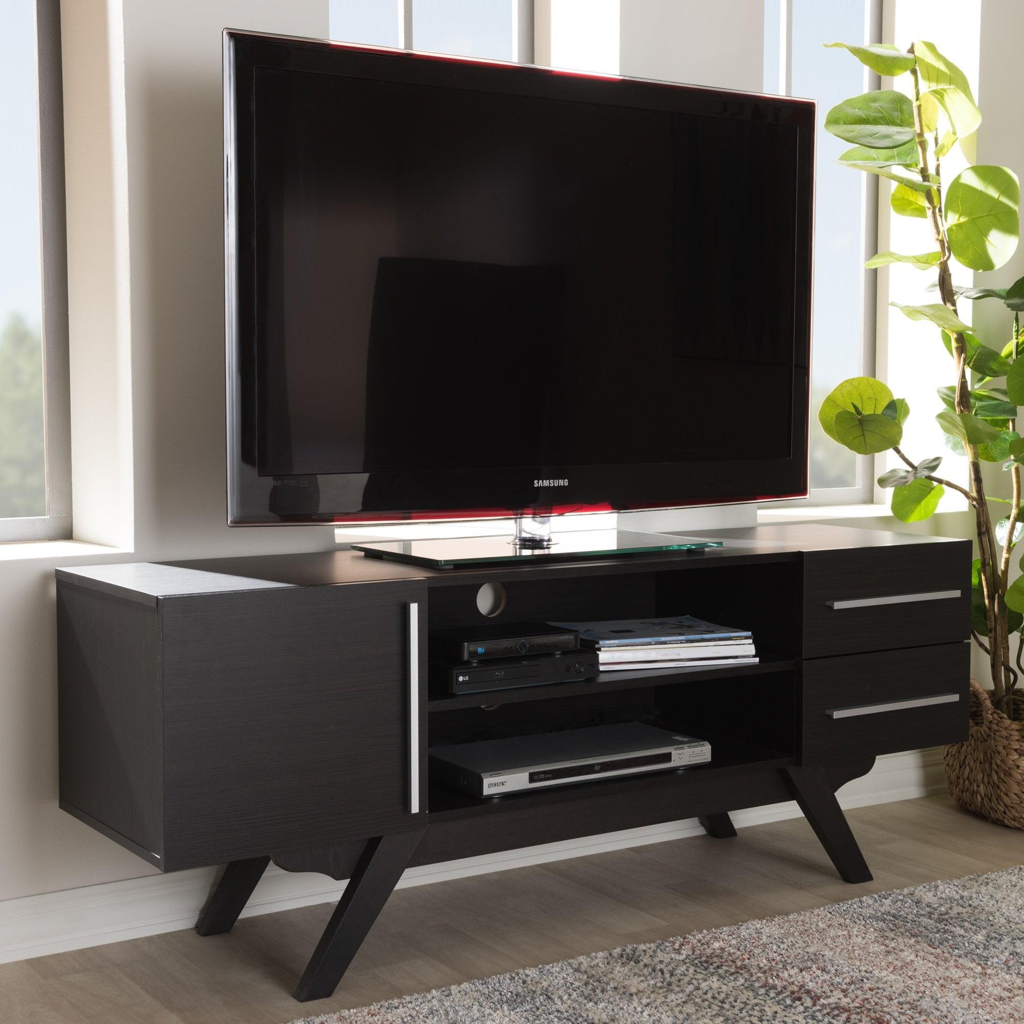 Mid-Century Dark Brown Engineered Wood 60" TV Stand with Storage