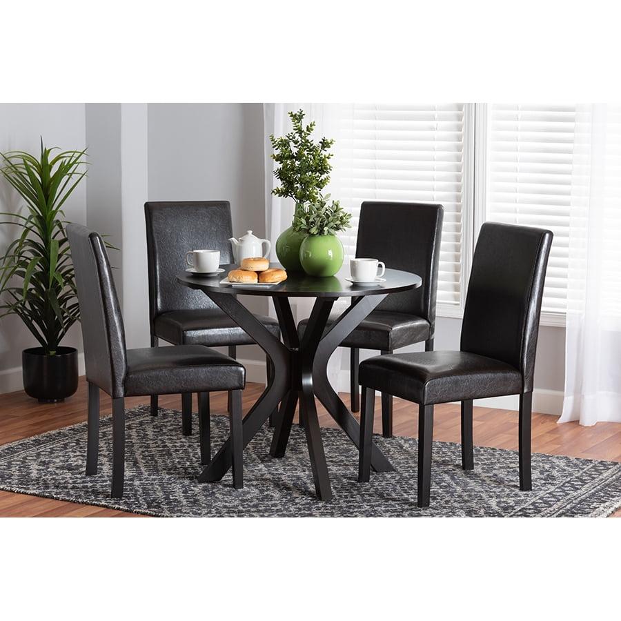 Baxton Studio Asli Modern Espresso Brown Faux Leather and Wood 5-Piece Dining Set