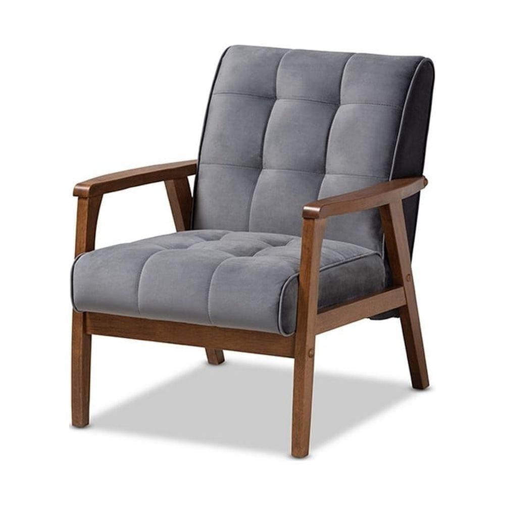 Asta Velvet Upholstered Wood Armchair: Baxton Studio, Mid-Century Modern Design, Comfort Seating