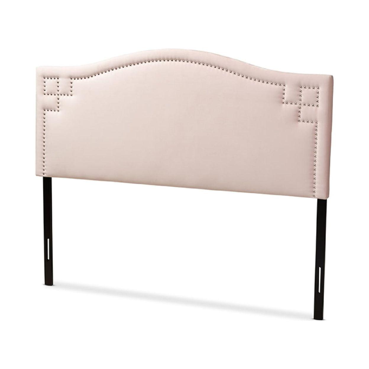 Light Pink Velvet Upholstered Tufted Queen Headboard