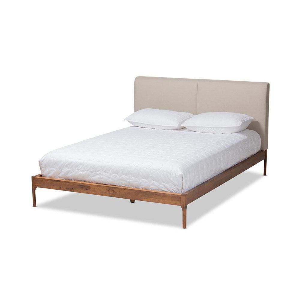Queen Aveneil Walnut Finished Platform Bed Beige/Walnut Brown - Baxton Studio