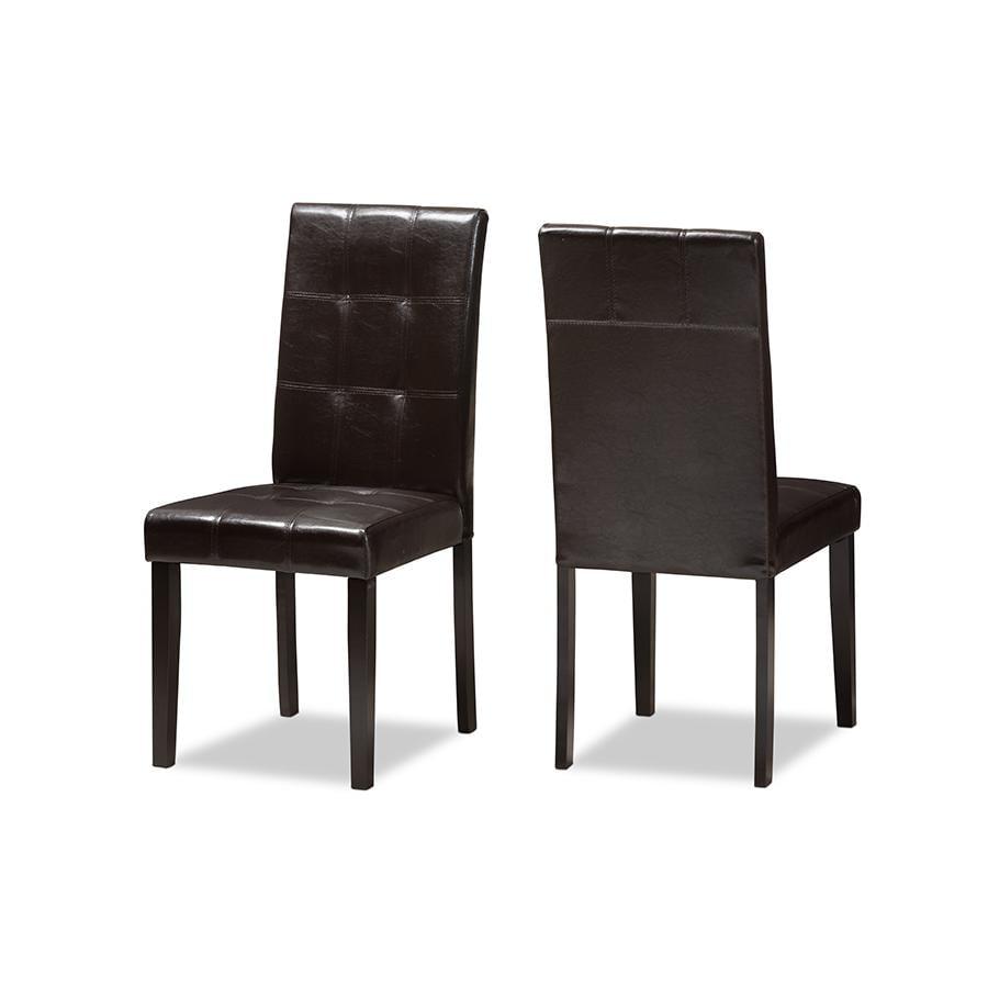 Set of 2 Avery Parson Style Faux Leather Dining Chairs - Baxton Studio: Rubberwood Frame, Tufted Back