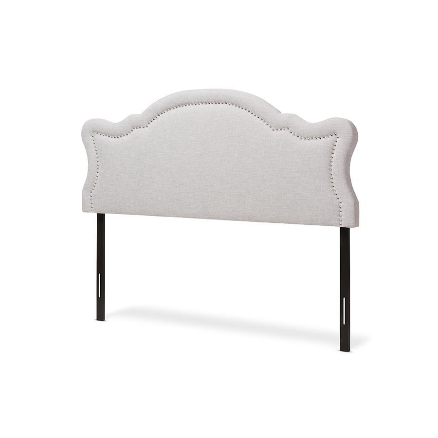Avery Queen-Size Upholstered Headboard with Silver Nailhead Trim in Beige