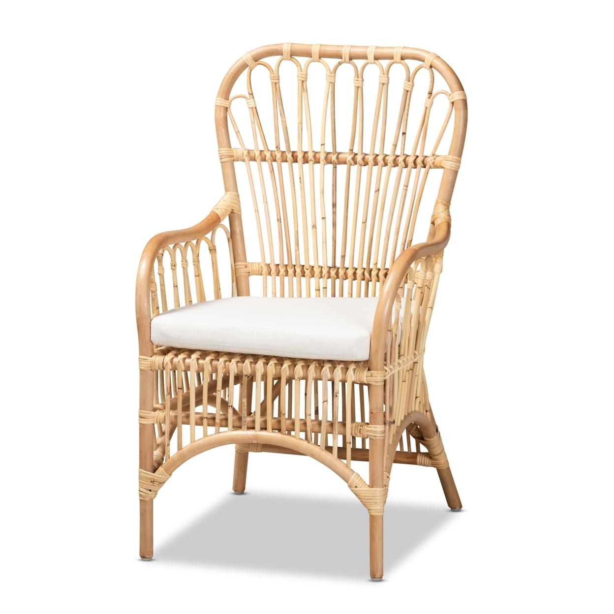 Handcrafted White Rattan Spindle Accent Chair