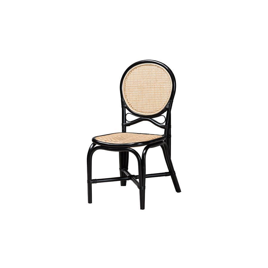 bali & pari Ayana Mid-Century Modern Two-Tone Black and Natural Brown Rattan Dining Chair