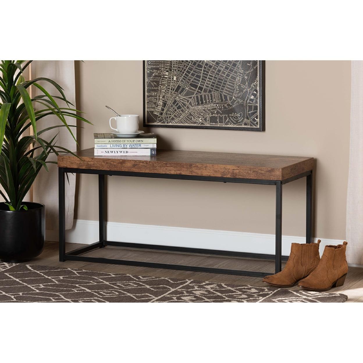 Bardot Walnut Brown and Black Metal Modern Industrial Bench