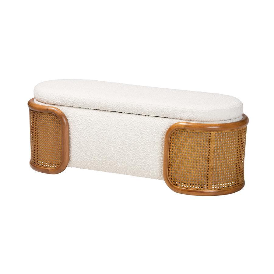 Baxton Studio Basira Boucle Fabric Storage Bench: Lift-Top, Oval, Japandi Style