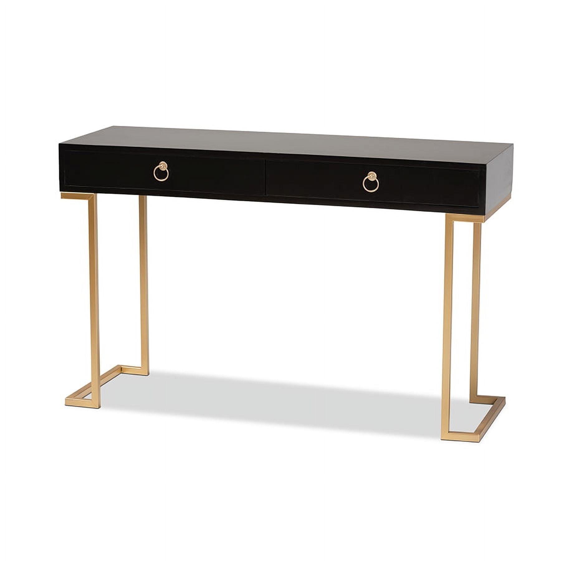 Black and Gold Wood Metal 2-Drawer Console Table