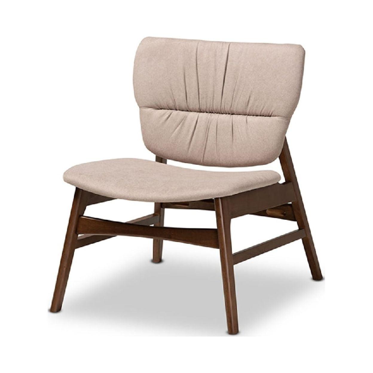 Benito Fabric Upholstered Wood Accent Chair Beige/Walnut Brown - Baxton Studio: Mid-Century Design, Foam Padded, Retro Legs