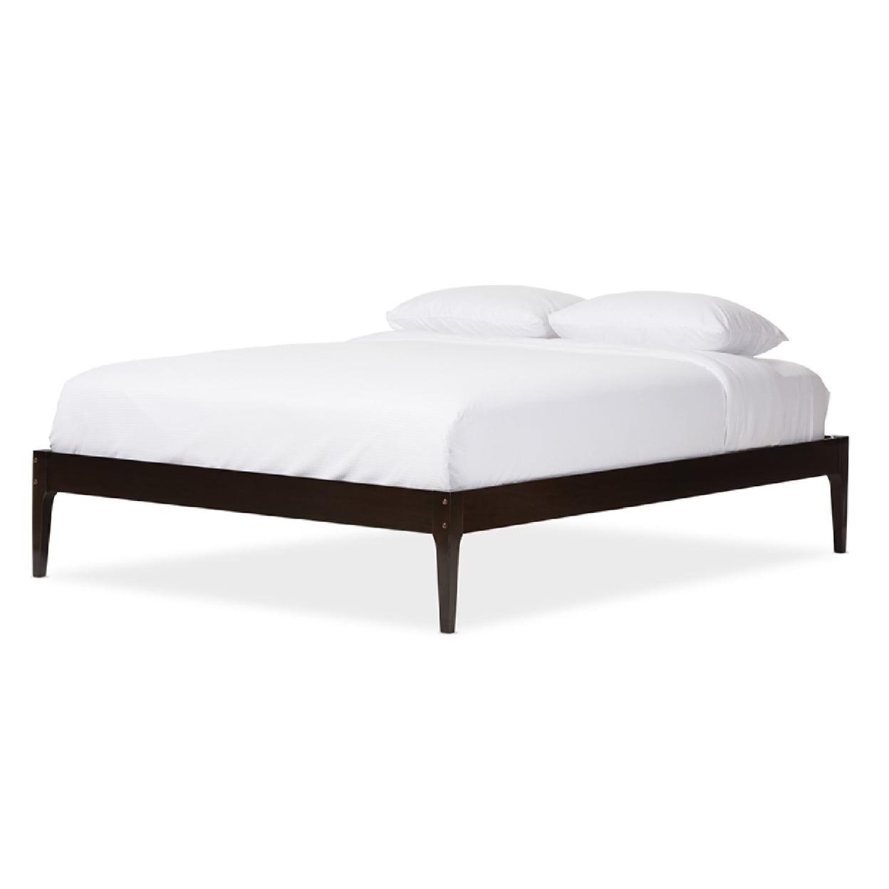 Queen Bentley Mid Century Modern Solid Wood Bed Frame Cappuccino/Dark Brown - Baxton Studio: Eco-Friendly, Rubberwood, No Box Spring Needed