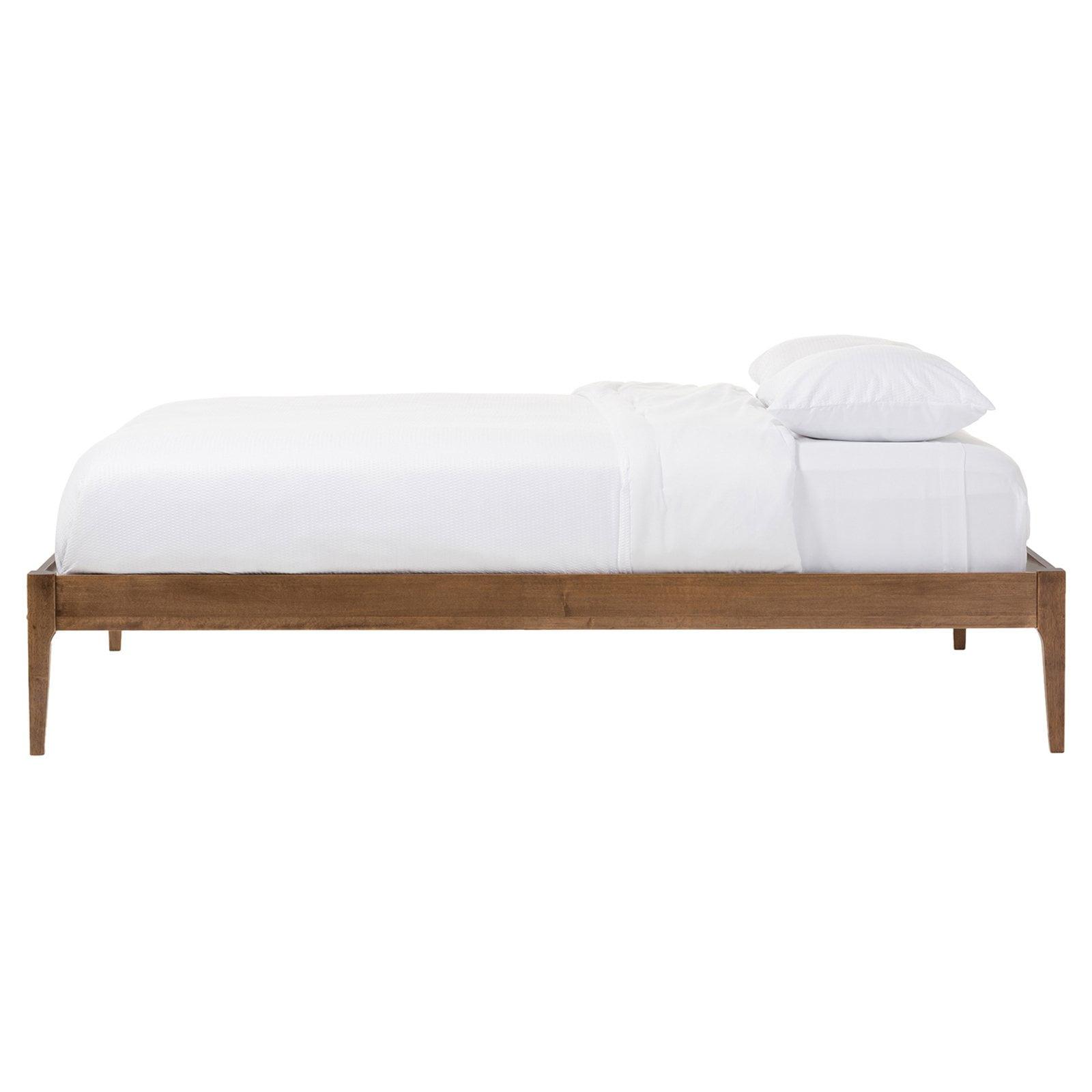 Mid-Century Modern Queen Bed Frame in Walnut Finish with Headboard