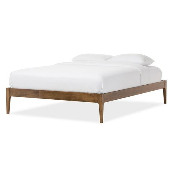 Baxton Studio Queen Bentley Mid-Century Modern Solid Wood Bed Frame Walnut Brown : Rubberwood, No Box Spring Needed