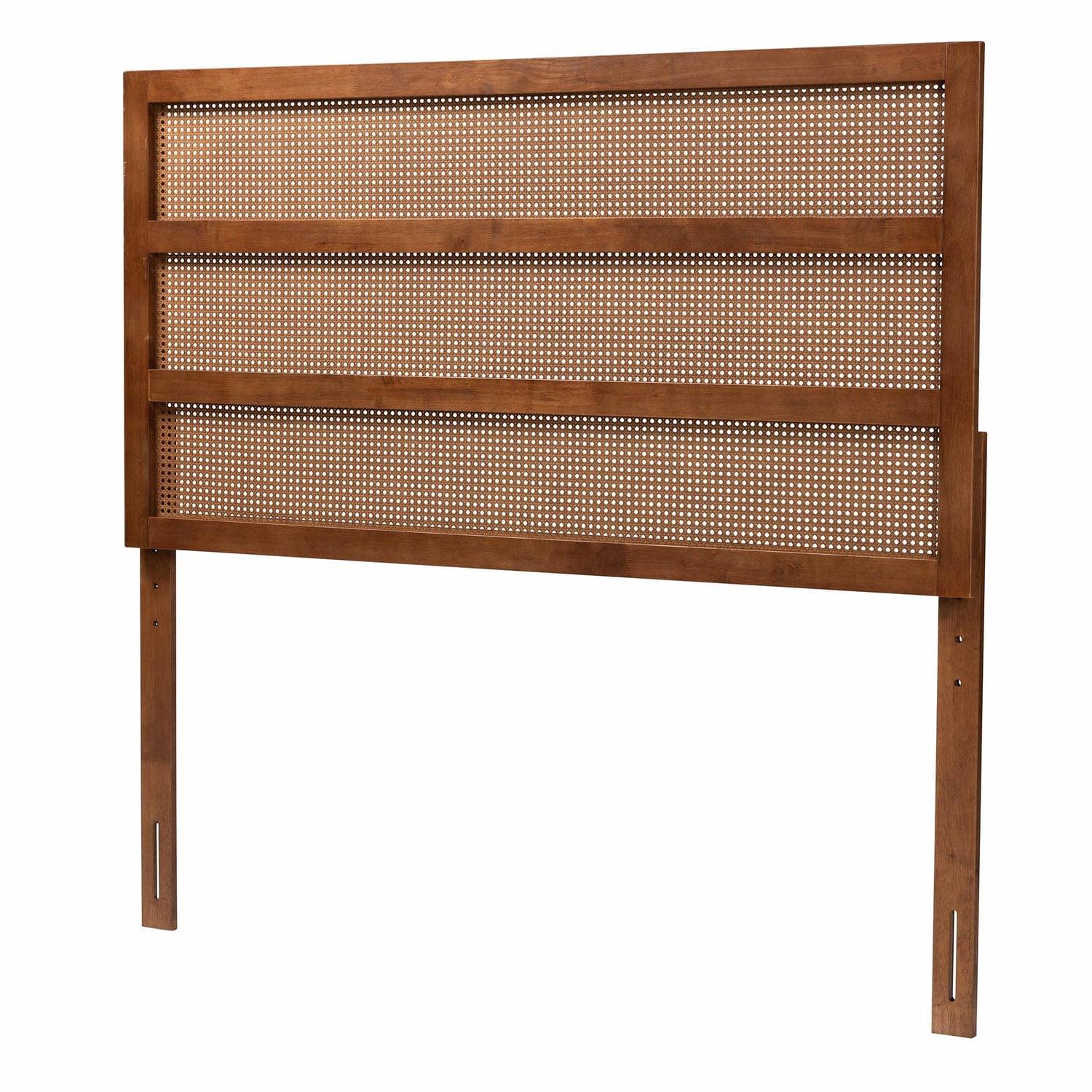 Ash Walnut King Wood Headboard with Rattan