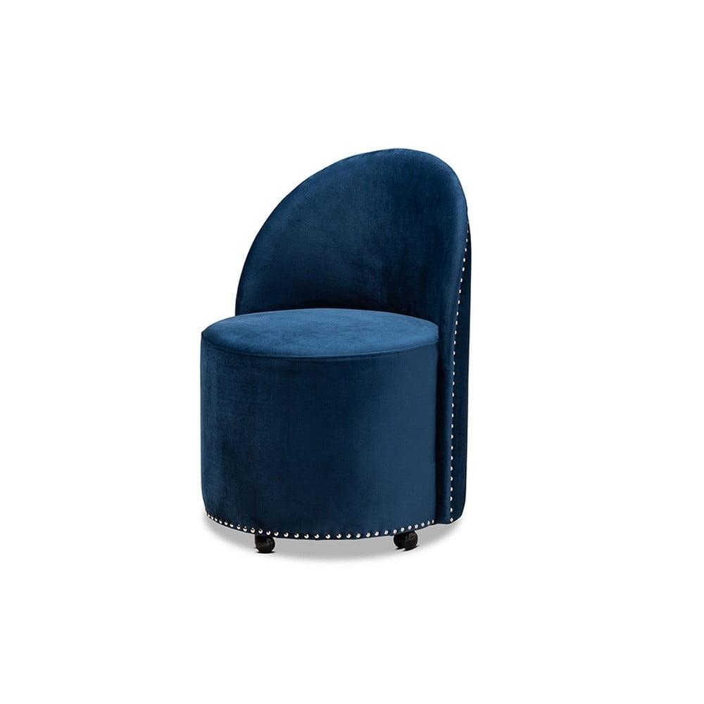 Navy Blue Velvet & Wood Curved Backrest Accent Chair with Casters