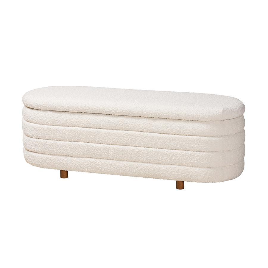 Betiana Cream Boucle Fabric and Walnut Wood Storage Bench