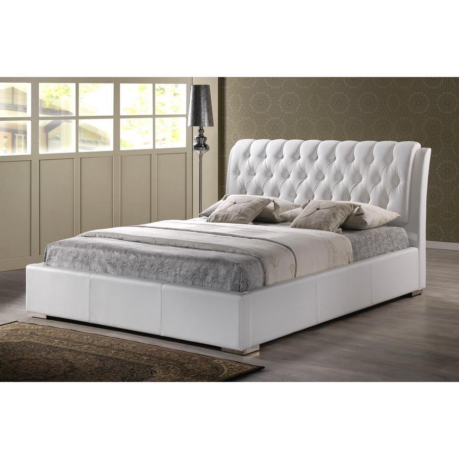 Elegant Bianca Full Bed with Tufted Faux Leather Headboard - White