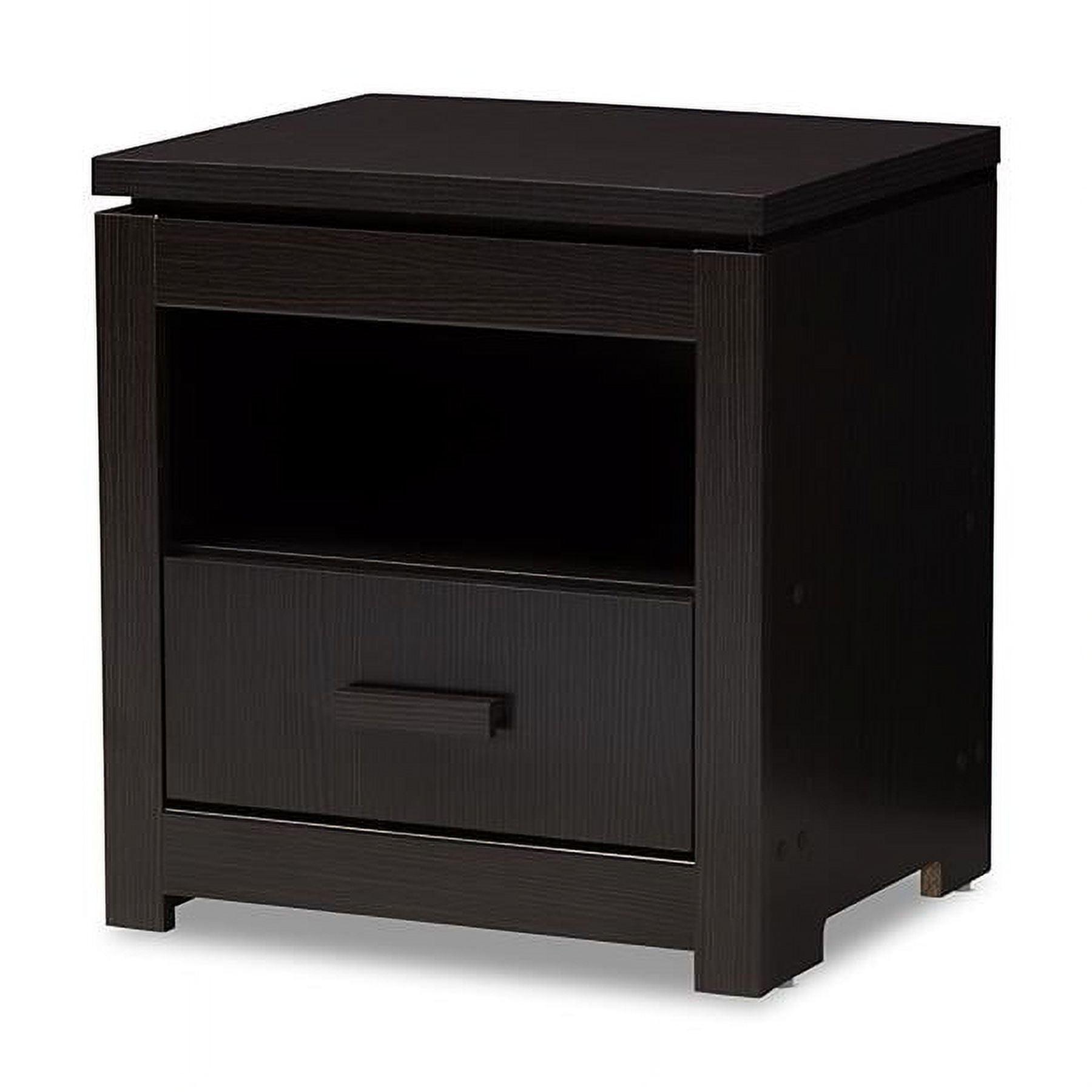 Bienna Modern and Contemporary 1 Drawer Nightstand: Bedside Storage, Wenge Finish - Baxton Studio