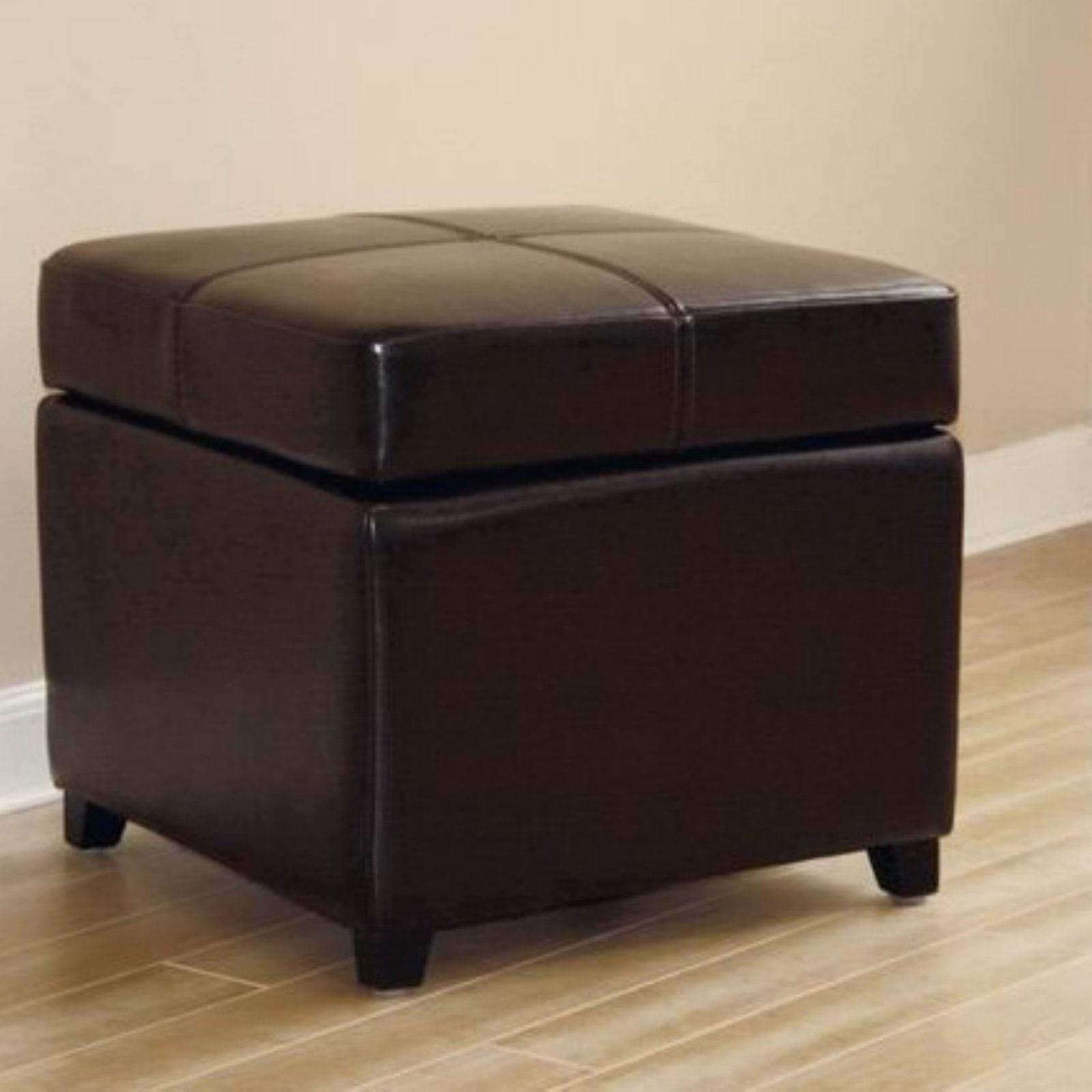 Baxton Studio Black Leather Storage Cube Ottoman with Wooden Legs