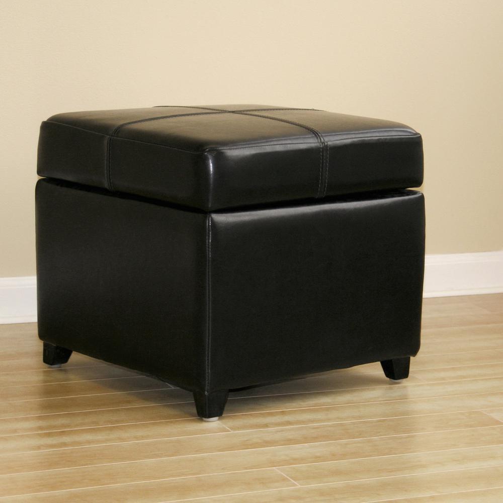 Full Leather Storage Cube Ottoman Black - Baxton Studio: Faux Leather, Wood Frame, No Assembly Required