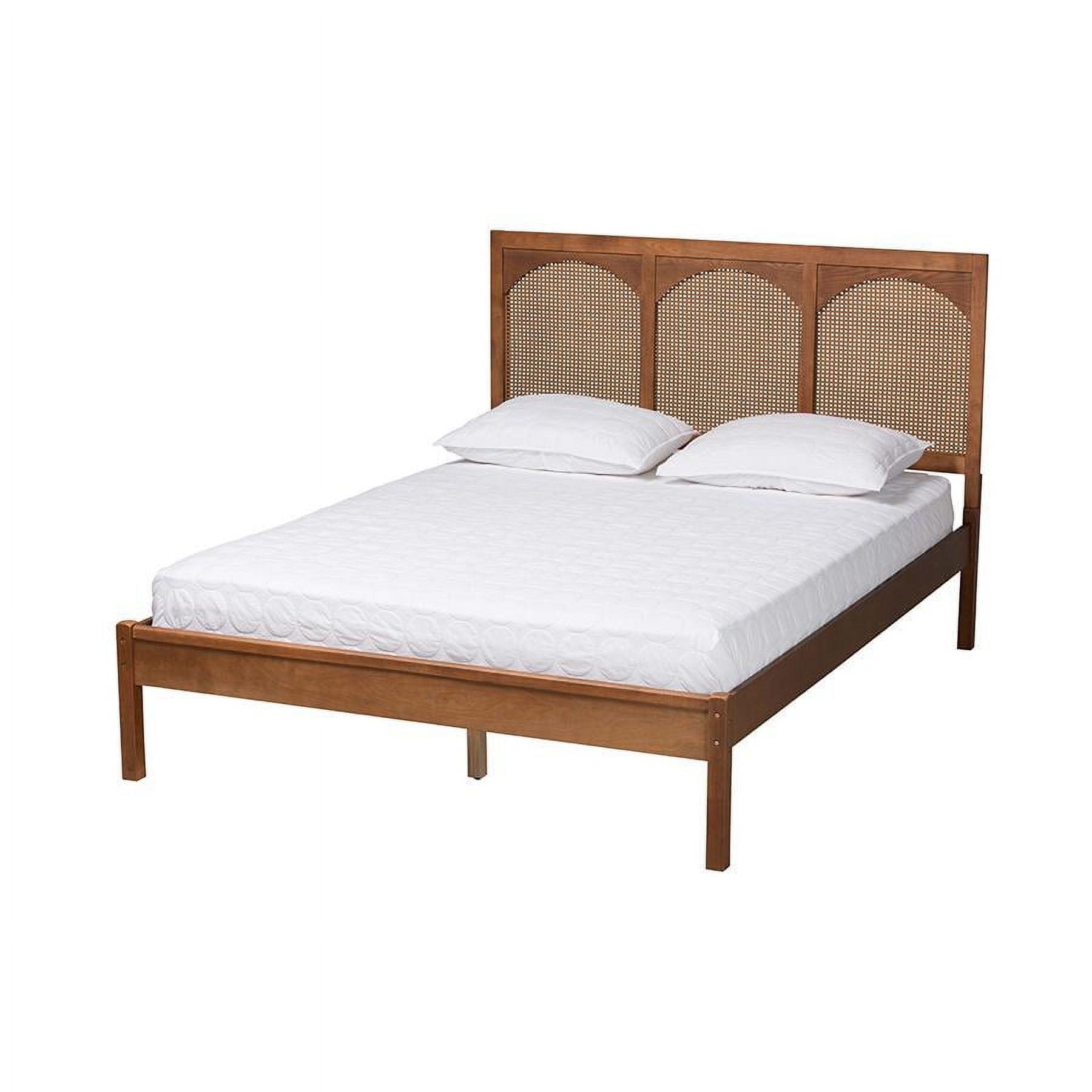 Baxton Studio Blossom Ash Walnut Wood and Rattan King Size Platform Bed