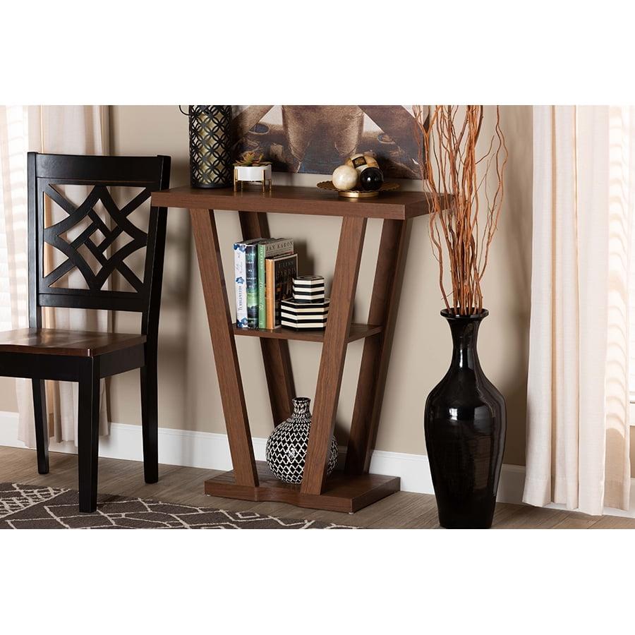 Walnut Brown Modern Wood Console Table with Storage