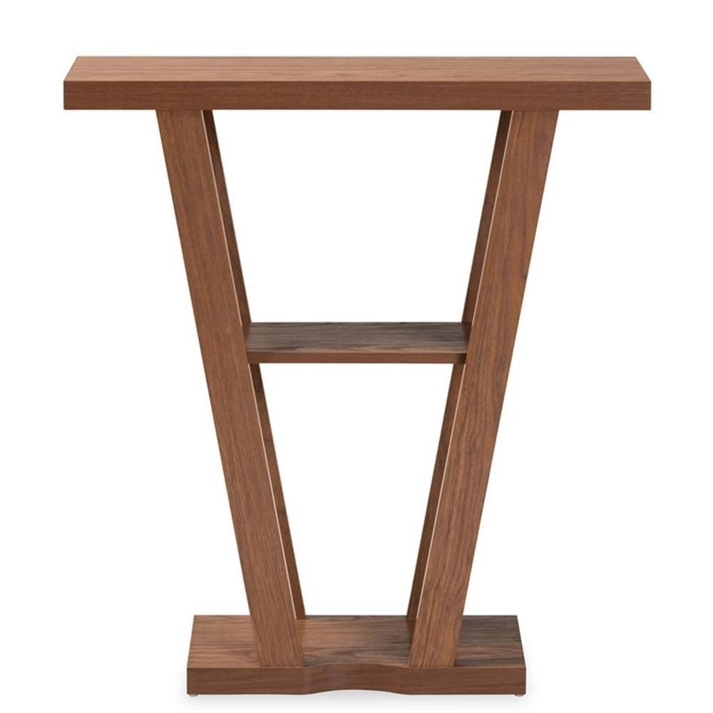 Boone Wood Console Table Walnut Brown - Baxton Studio: Modern Entryway Furniture with Shelf, Space-Saving Design