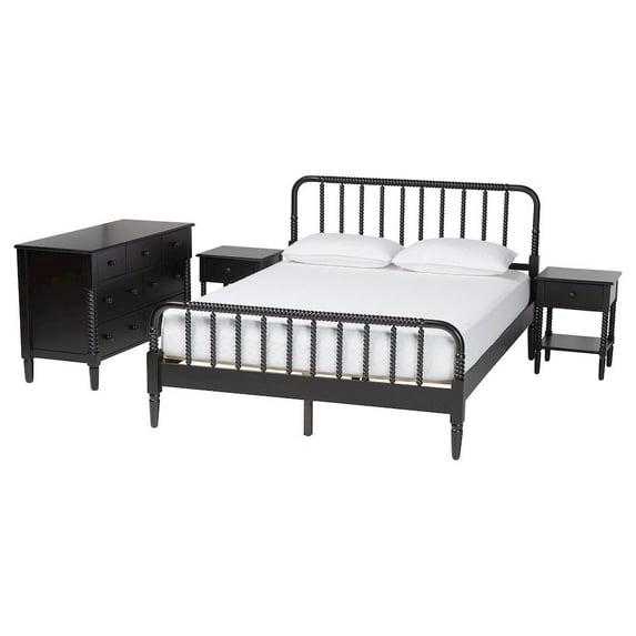 Baxton Studio Braith Farmhouse Black Spindle Wood Queen Size 4-Piece Bedroom Set