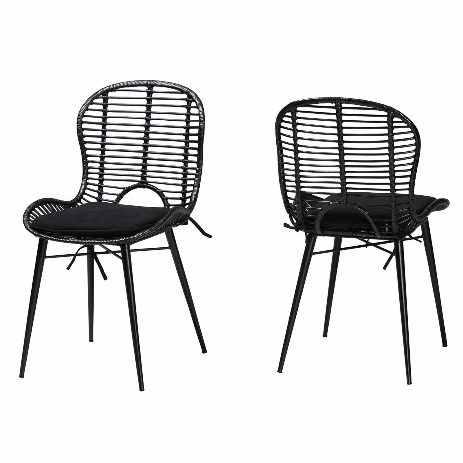 Bohemian Black Rattan & Metal Low-Back Side Chair Set