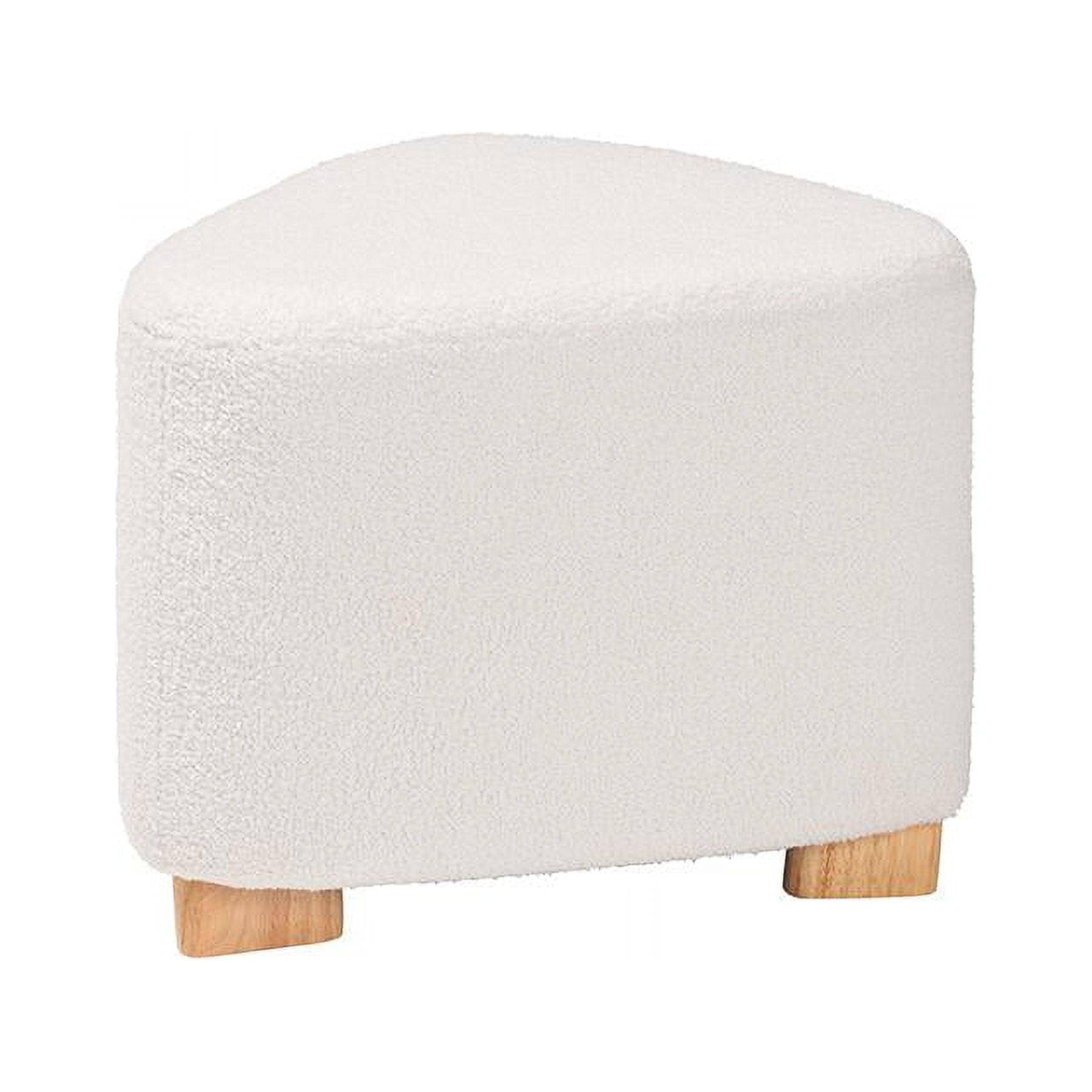 Ivory Boucle Upholstered Ottoman with Natural Wood Legs