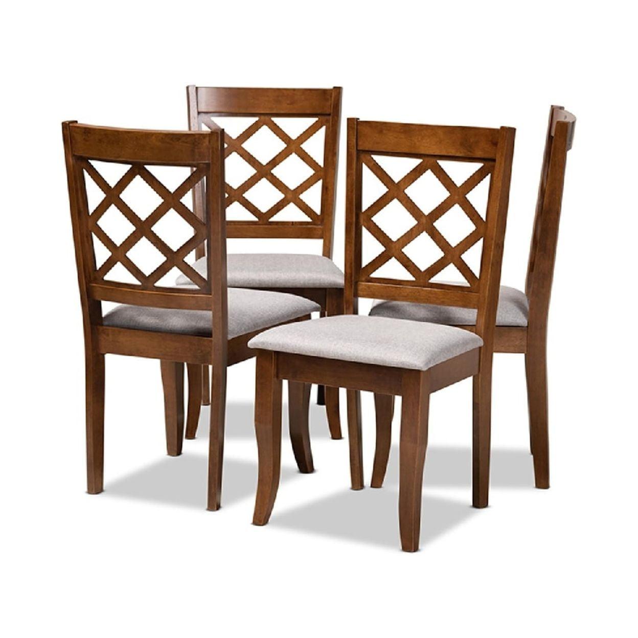 Gray Upholstered Walnut Wood Dining Chair Set