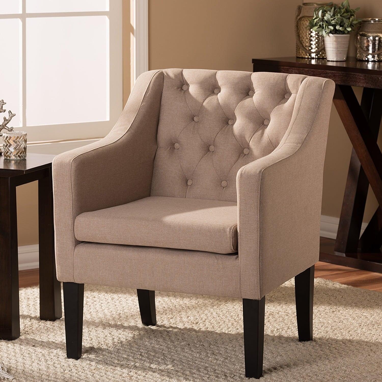 Brittany Club Chair Beige: Baxton Studio, Elegant Linen Upholstery, Solid Wood Legs, Tufted Detail - 24.5"W X 31.25"H