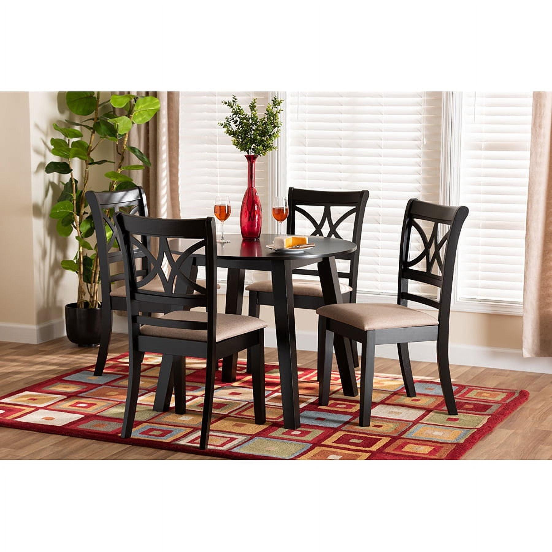 Brooke Beige Fabric and Dark Brown Wood 5-Piece Dining Set