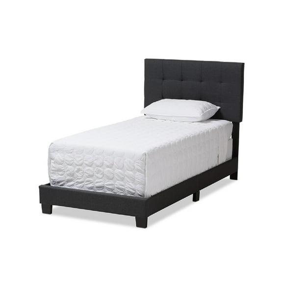 Twin Brookfield Modern and Contemporary Fabric Upholstered Bed Black - Baxton Studio: Charcoal Polyester, Grid-Tufting Design, Solid Wood Legs