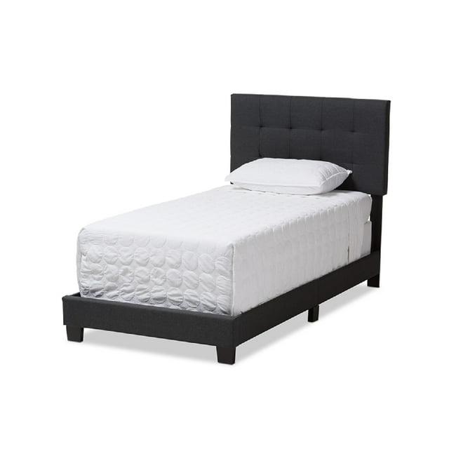 Twin Brookfield Modern and Contemporary Fabric Upholstered Bed Black - Baxton Studio: Charcoal Polyester, Grid-Tufting Design, Solid Wood Legs