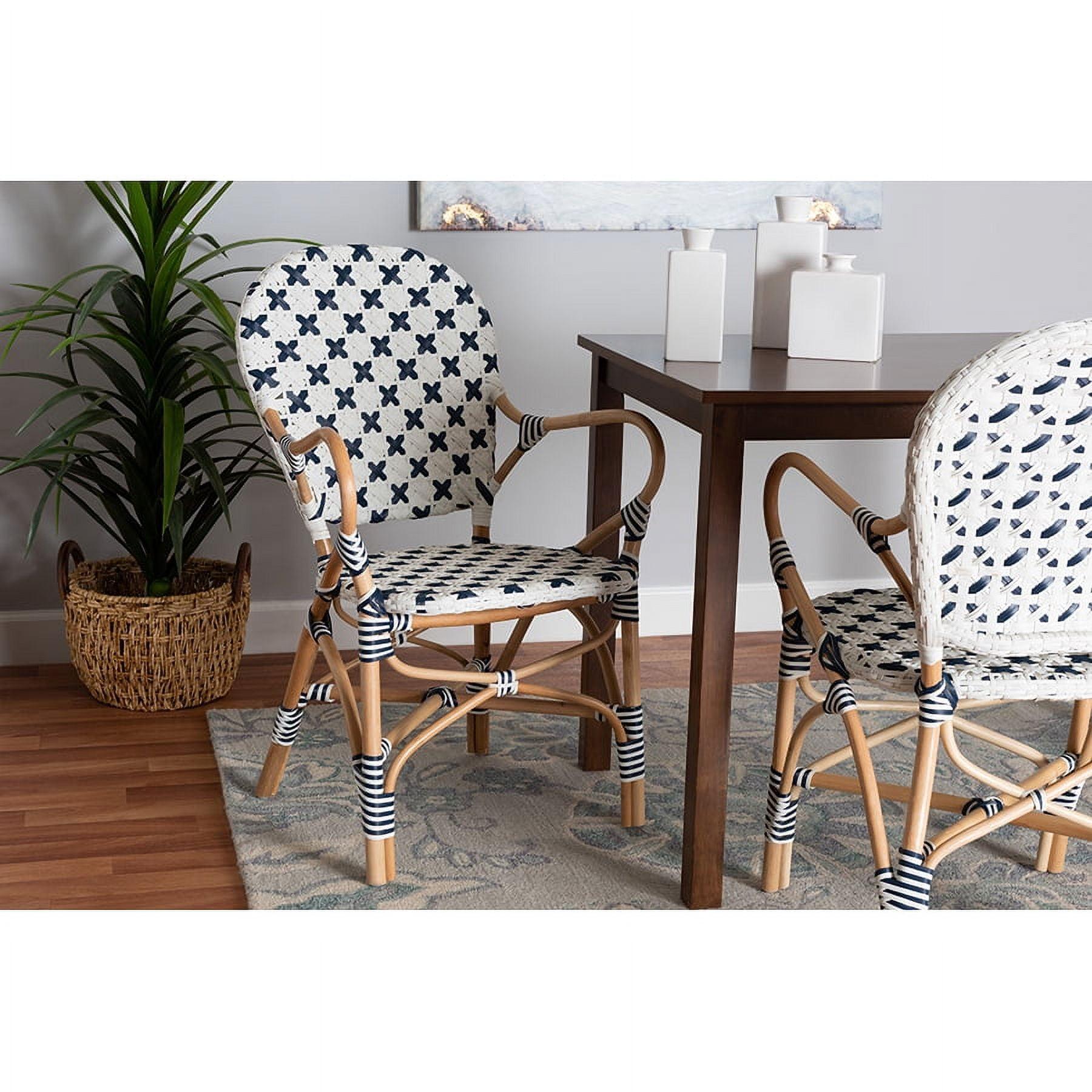 Bryson White and Blue Rattan Bistro Arm Chair