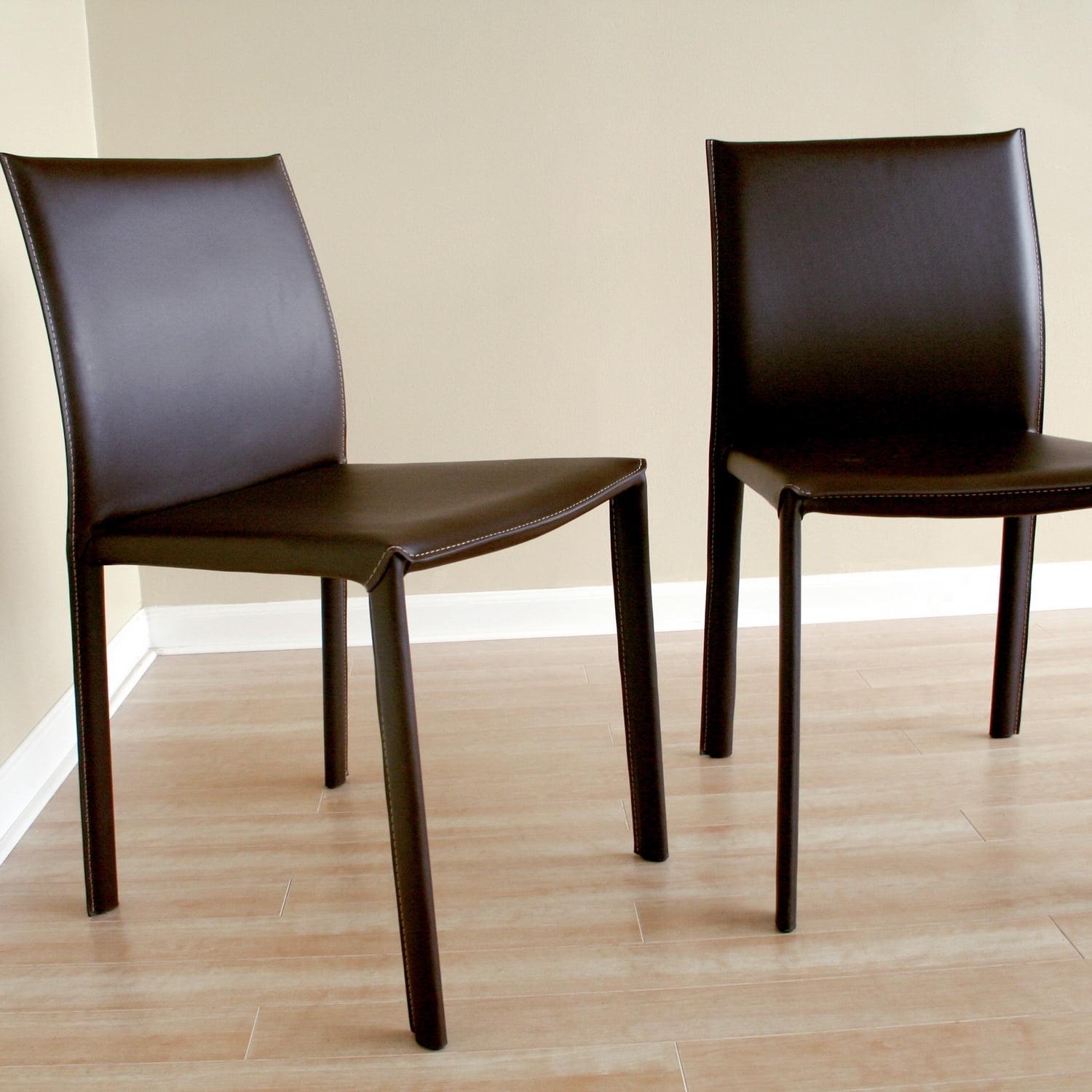 Burridge Leather Dining Chair - Brown (Set Of 2) - Baxton Studio: No Assembly, Polyester Upholstery