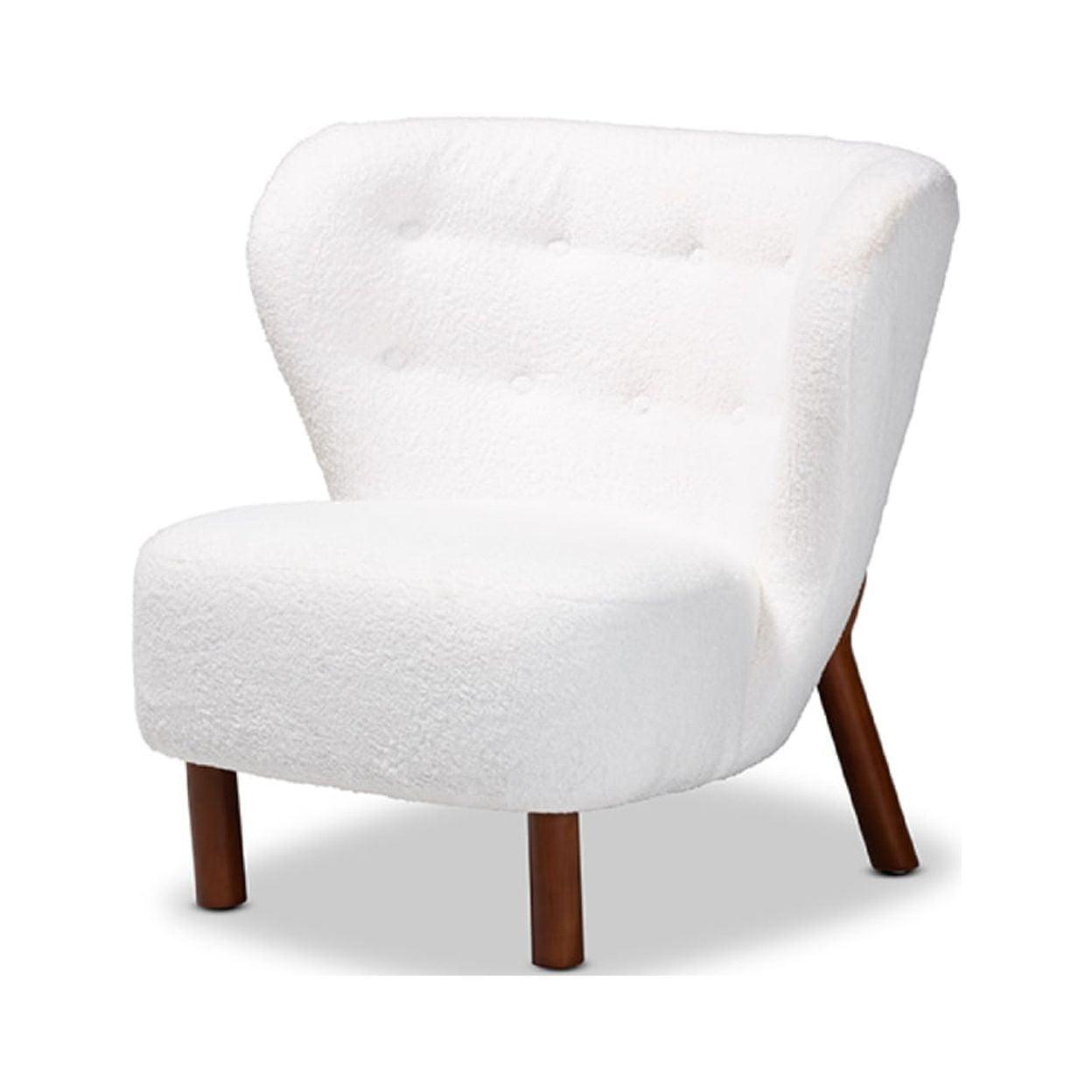 Cabrera White Boucle and Walnut Wood Contemporary Accent Chair