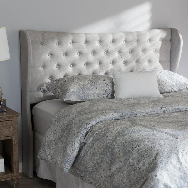King Cadence Modern and Contemporary Fabric Button Tufted Winged Headboard Gray - Baxton Studio