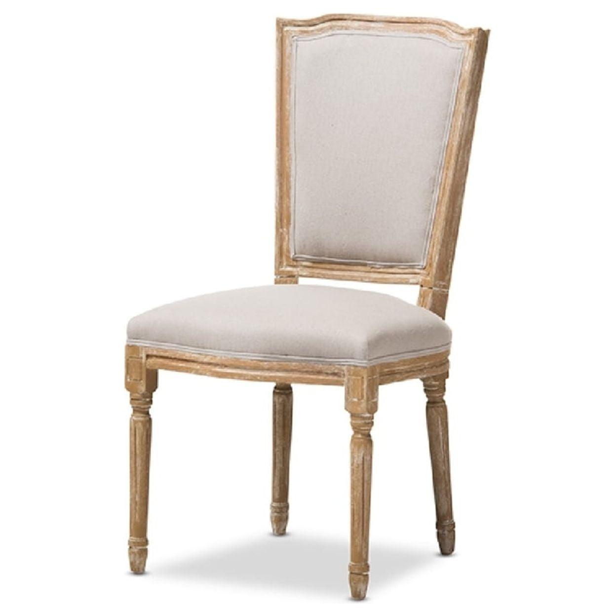 Beige Linen Upholstered Wood Parsons Side Chair