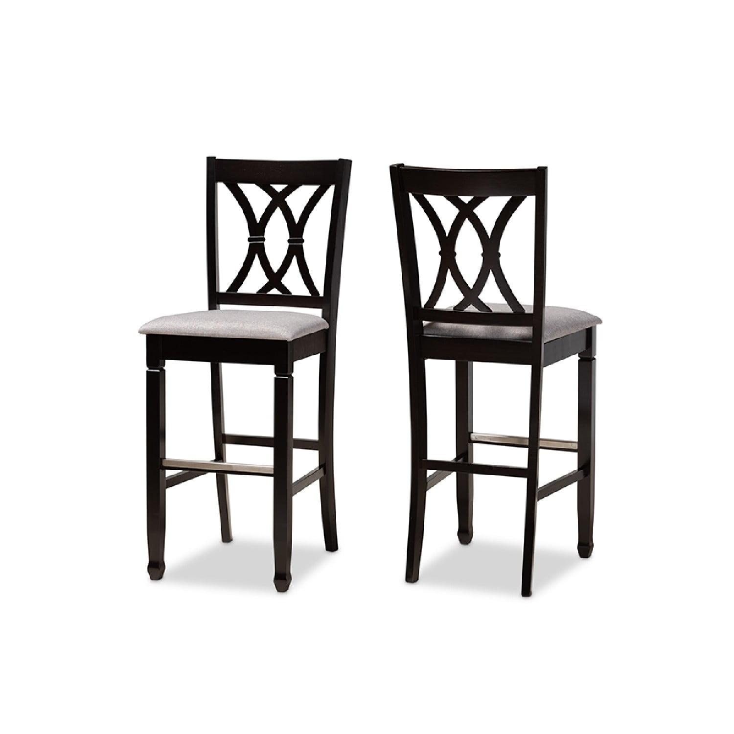 Espresso and Grey Oak Wood Bar Stool with Silver Footrest, Set of 2