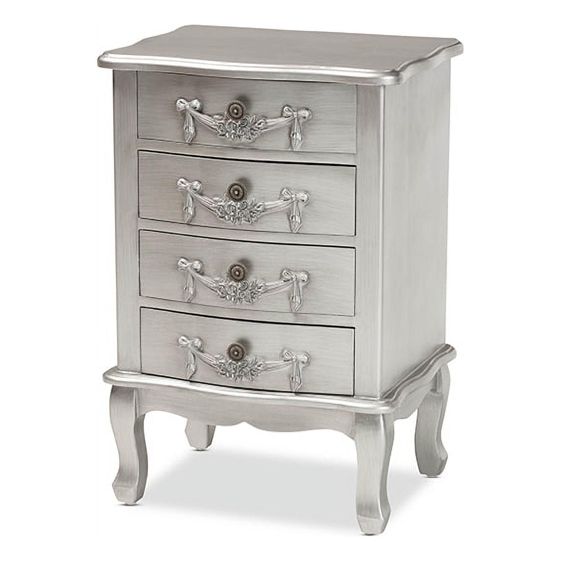 Callen Classic Brushed Silver 4-Drawer Wood Nightstand