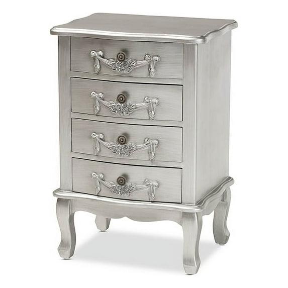 Callen Brushed Wood 4 Drawer Nightstand Silver - Baxton Studio