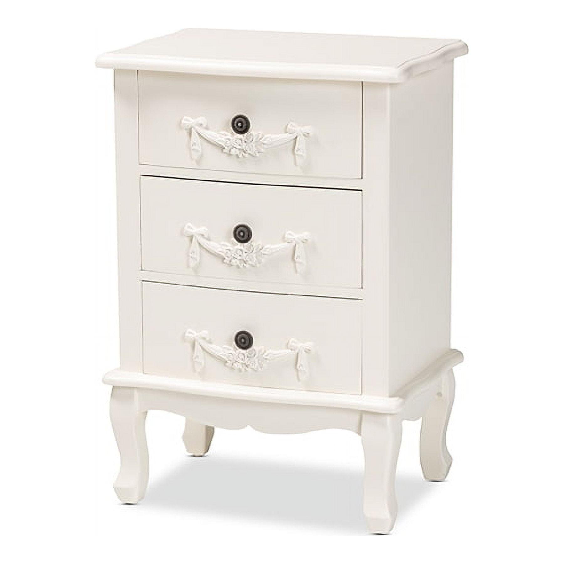 Callen Traditional White 3-Drawer Wood Nightstand with Floral Moldings