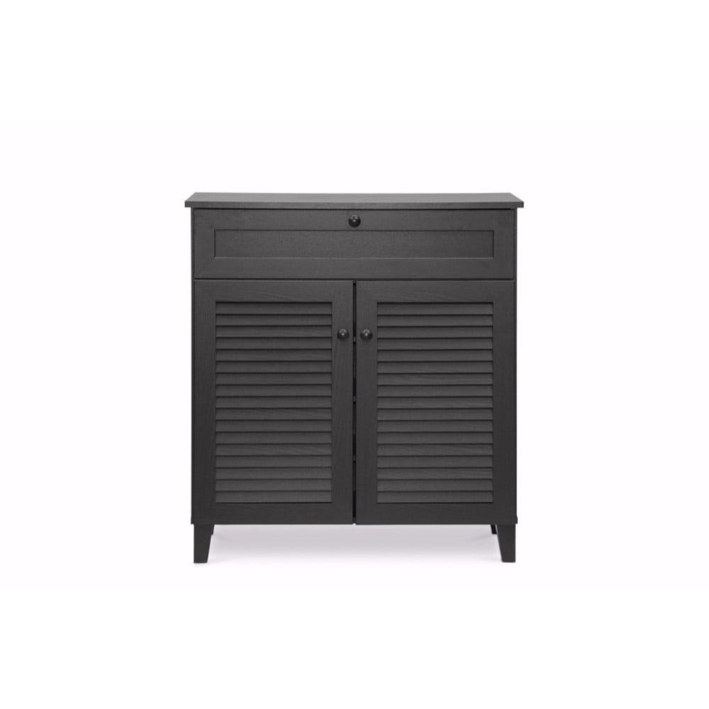 Calvin Shoe - Storage Cabinet - Espresso - Baxton Studio: Modern Organizer with 4 Shelves & Drawer