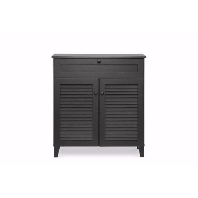 Calvin Shoe - Storage Cabinet - Espresso - Baxton Studio: Modern Organizer with 4 Shelves & Drawer
