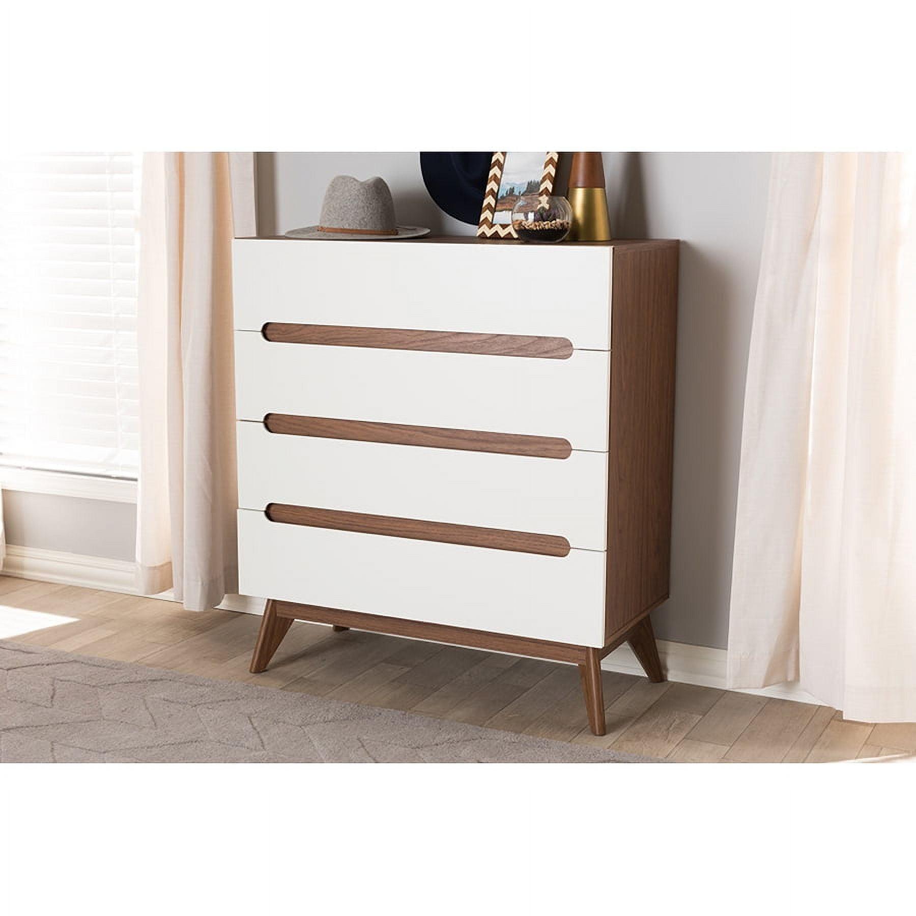 Calypso White and Walnut Mid-Century Modern 4-Drawer Chest