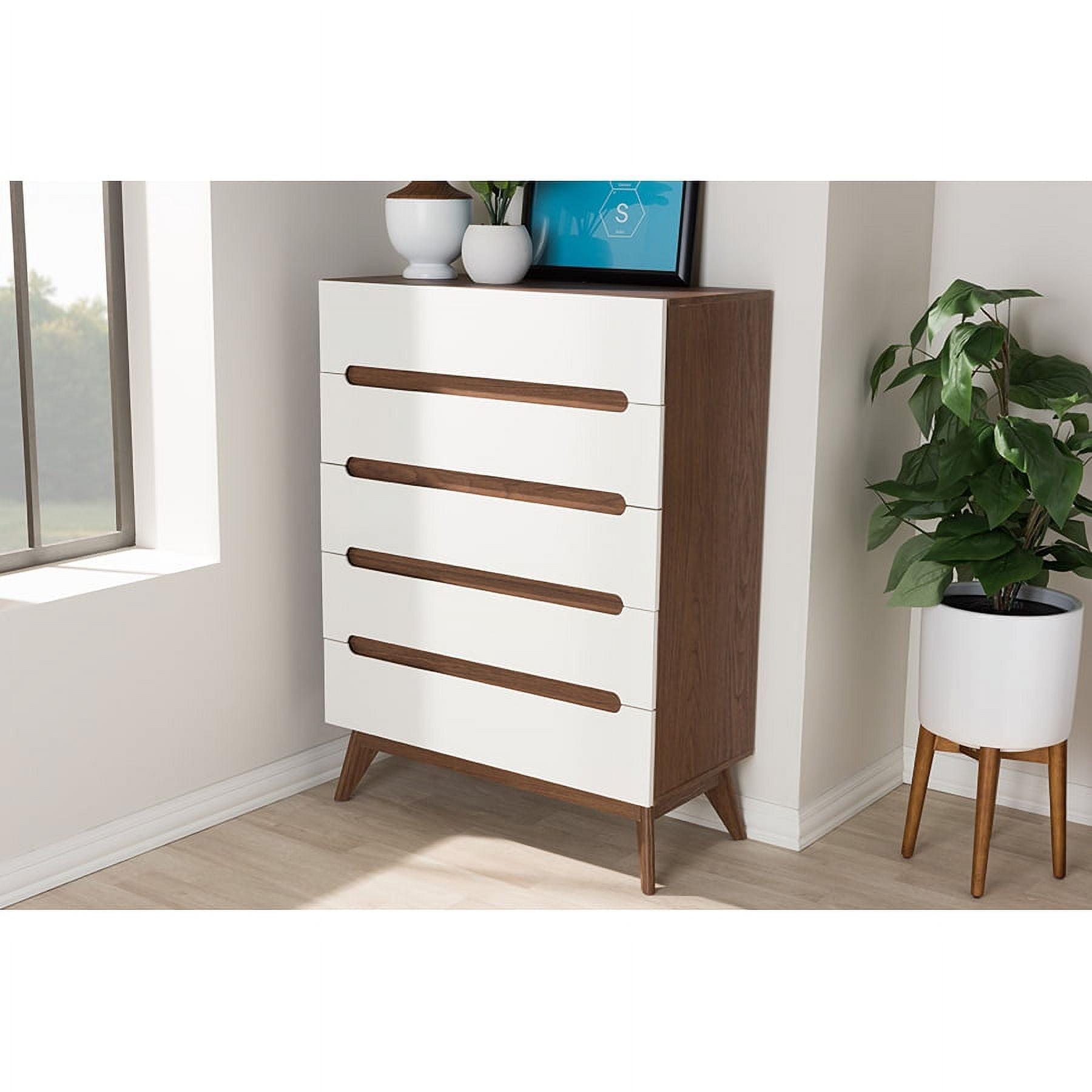 Calypso Mid-Century Modern Wood 5 Drawer Storage Chest Brown - Baxton Studio: Vertical Dresser for Bedroom, MDF Composite