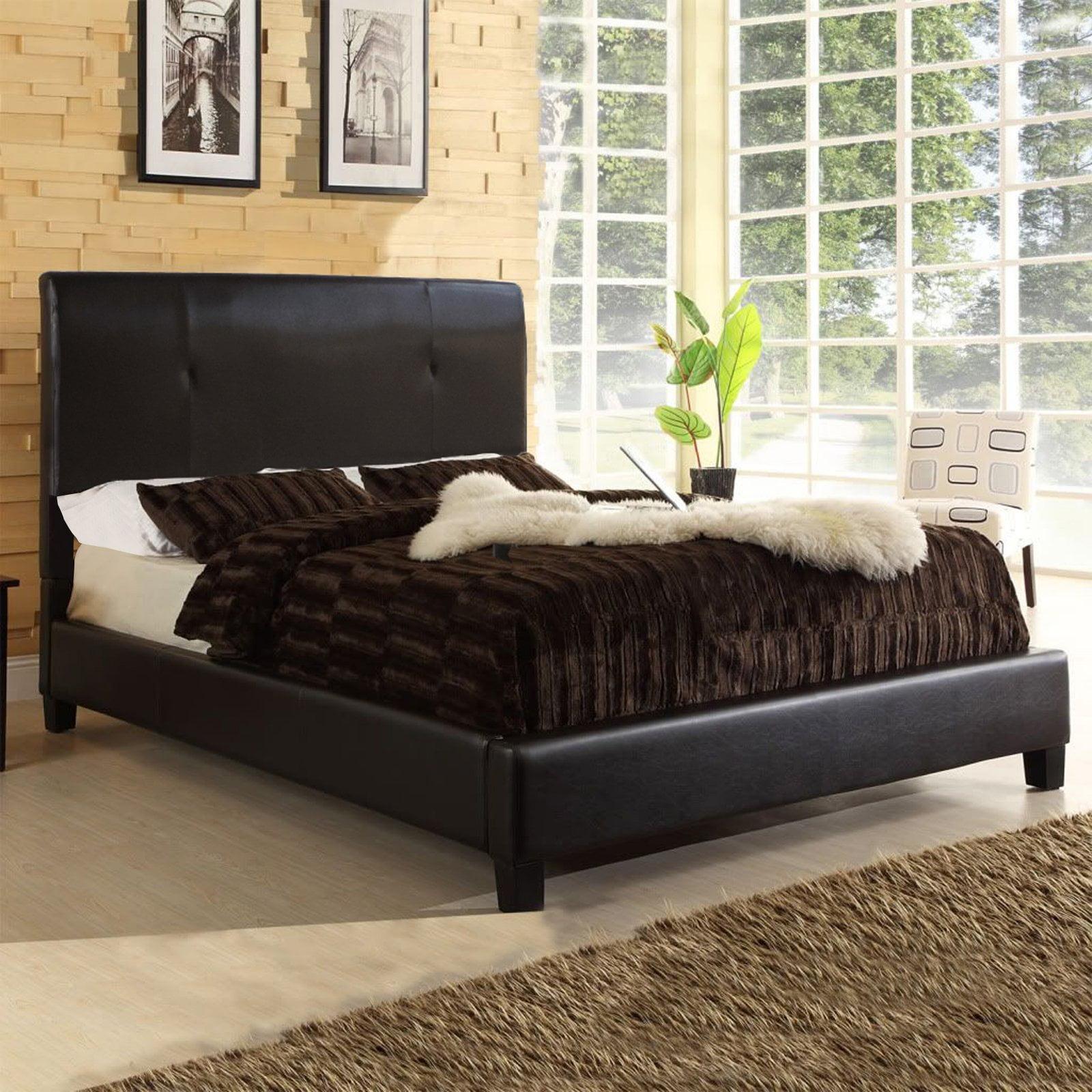 Cambridge Dark Brown Faux Leather Queen Bed with Tufted Headboard