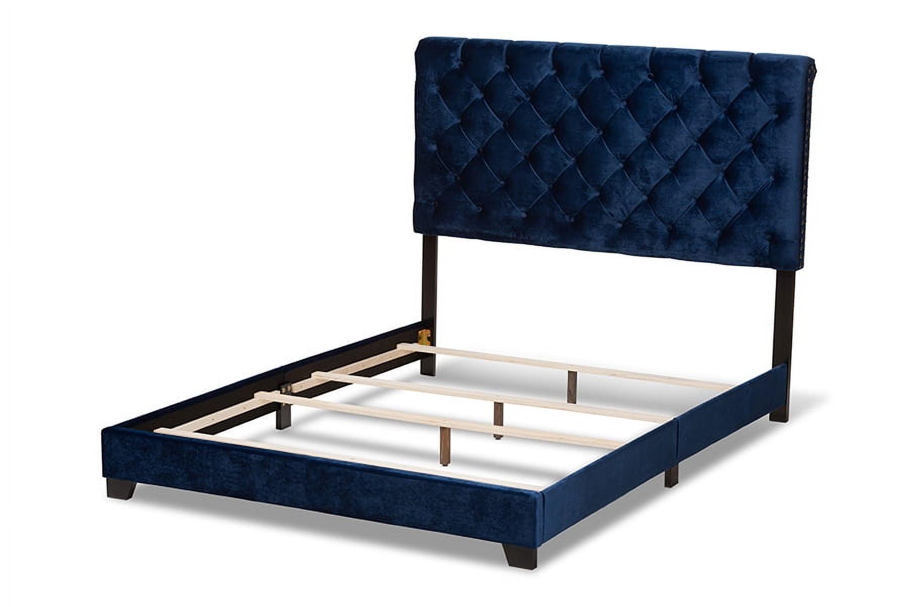 Candace Navy Velvet Upholstered Full Bed with Tufted Headboard