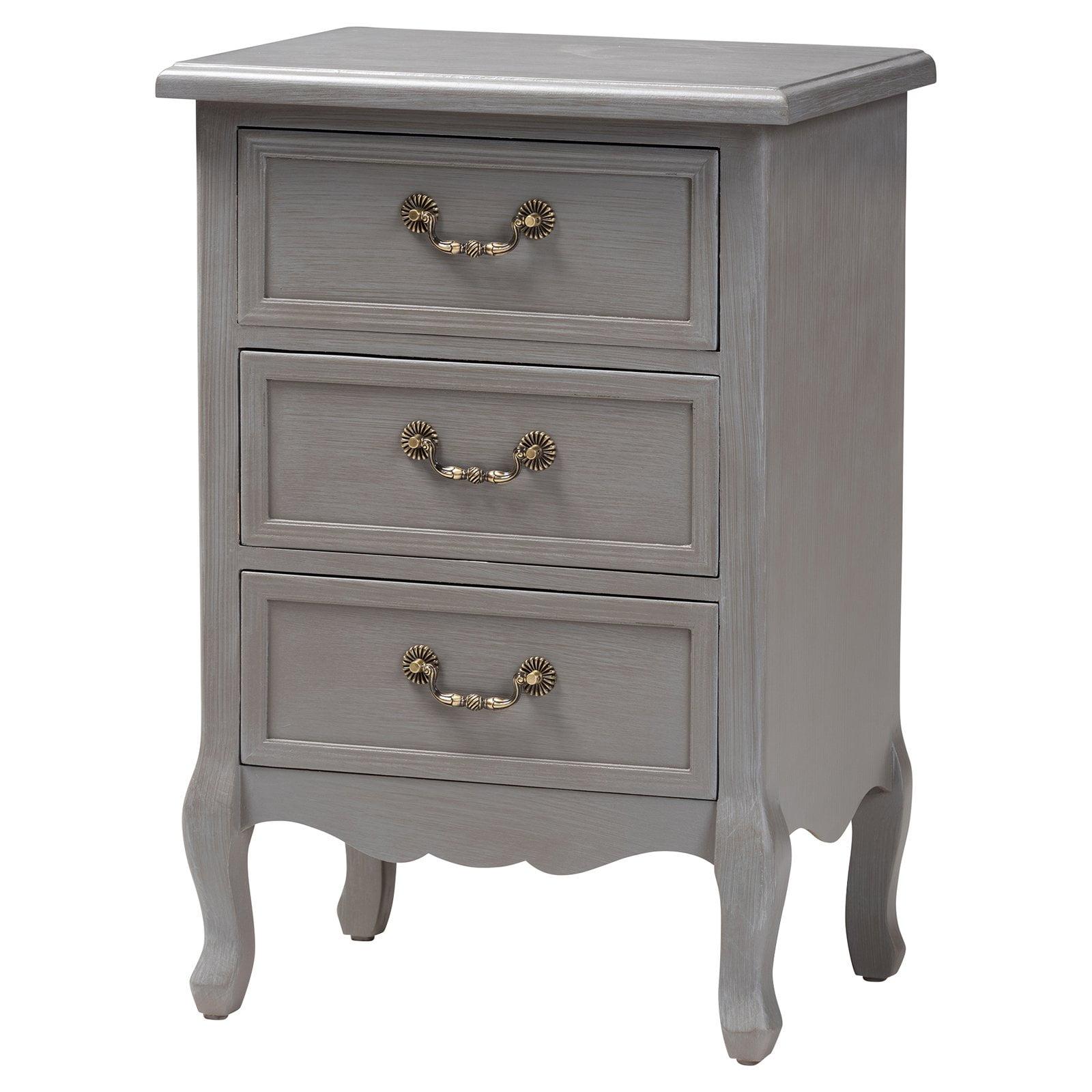 Gray Fir and Engineered Wood 3-Drawer Nightstand with Cabriole Legs